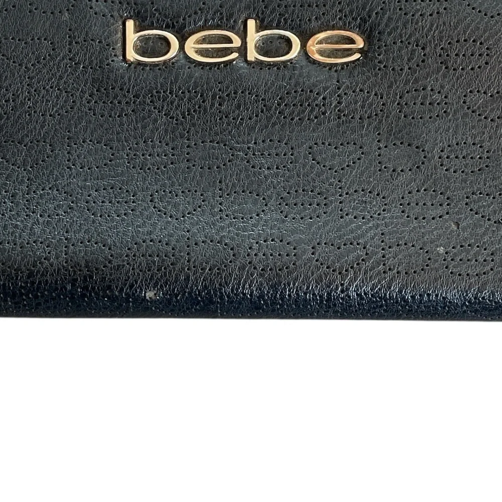Bebe Sherine Black Gold Zip Around Wallet Y2K McBling Baddie Vintage Logo